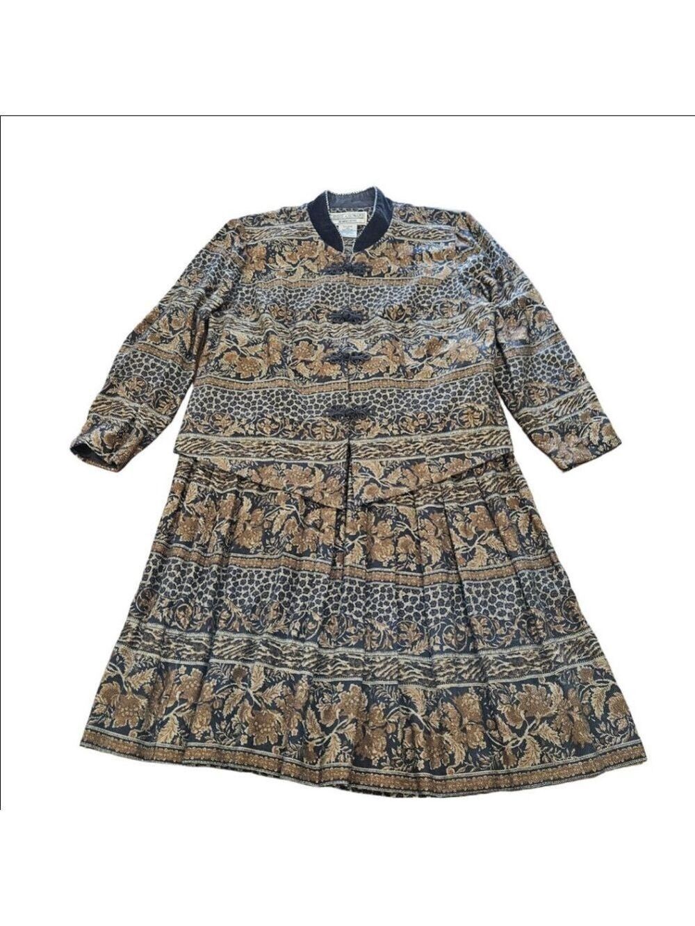 Women's Jessica Howard Vintage Petite Skirt Set 14P Brown Black Taupe Floral